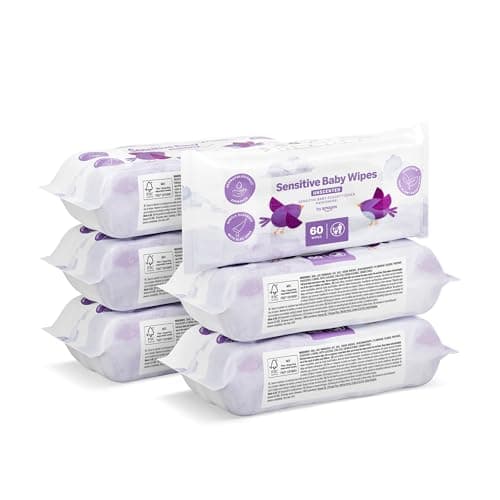 Image of by Amazon Sensitive Baby Wipes, Unscented, 360 Wipes, 6 Pack of 60