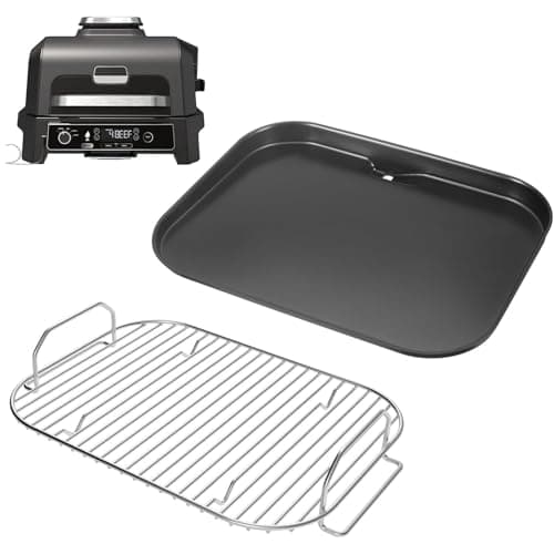 Image of GriHero Flat Top Griddle Plate and Grill Rack for Ninja Woodfire Pro XL OG850 OG901 Outdoor Series, Non-Stick Pan & Stainless Steel Rack Set for Ninja Woodfire XL XSKOGXLRSRKEU