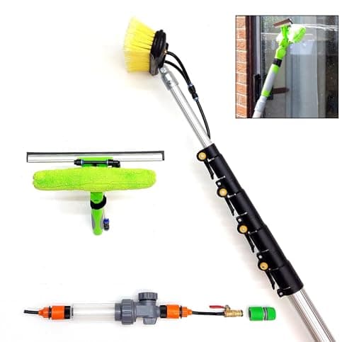 Image of 16ft-20ft-24ft Telescopic Water Fed Window Cleaning Pole, Solar Panel Conservatory Roof Cleaner Kit, High Reach Extendable Brush Squeegee Tool