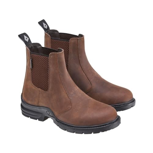 Image of Harry Hall Elasticated Leather Short Yard Boots - Durable Outdoor Footwear with Side Panels & Pull Tab - Pre-Worn Finish, Versatile Design Size 10 Brown