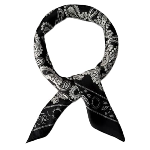 Image of WESTEND CHOICE Square Satin silk Scarves Paisley Print Silky Bandana Wrap 50s Retro Women Lightweight Neck Scarf Women Square Scarves 70x70 cm (Black)