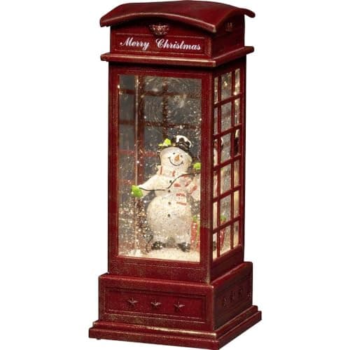 Image of Konstsmide LED Snow Globe Lantern "Snowman in Telephone Box", Water Filled Lantern/Water Spinner/Indoor/5 Hour Timer/Battery : 3xC 1.5V (excl.)/Christmas Lantern 1 Warm White Diode