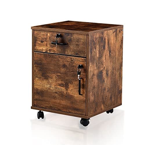Image of TUKAILAi 1PCS Office Filing Cabinet, Mobile File Cabinet Storage 1 Drawer & 1 Door with Lockable Rolling Wheels Under Desk for A4 Paper, Legal Letters For Home Office, Rustic Brown