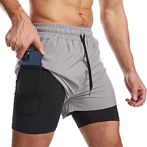 Image of Danfiki Mens Running Shorts Men's Gym Sports Short 2 in 1 with Phone Pocket Lightweight Quick Drying
