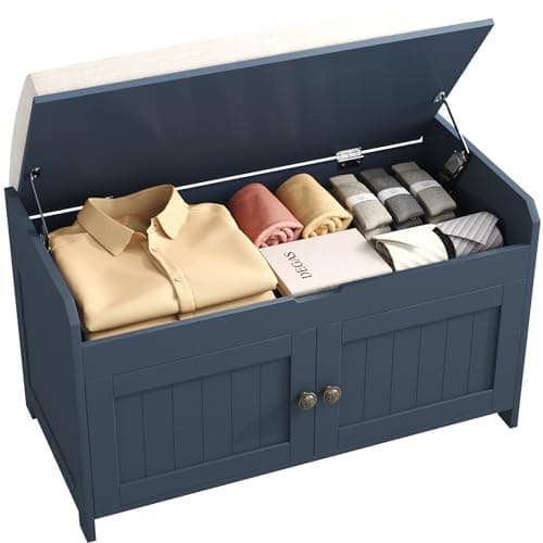 Image of HOME BI Shoe Bench, Storage Bench with Padded Seat Cushion, Shoe Cabinet for for Entry, Bedroom, Cloakroom, Living Room and Hallway,Blue