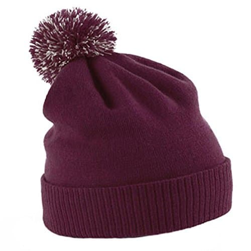 Image of Unisex Beechfield Snowstar Duo Winter Knit Beanie Bobble Hat Burgundy/Off White One Size