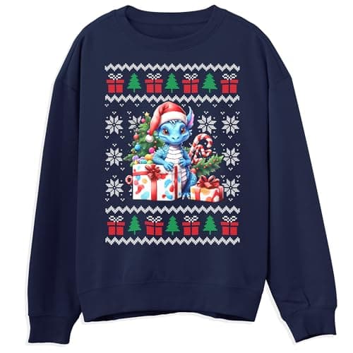 Image of Dragon Christmas Sweatshirt Festive Adorable Christmas Jumper for Boys Girls Ugly Xmas Sweater for Children, 9-11 Years, Navy