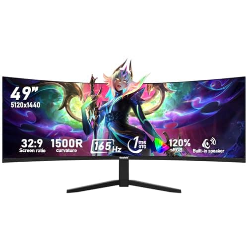 Image of Gawfolk 49 inch Ultra-Wide Curved 1500R Gaming Computer Monitors, DQHD(5120×1440), 165Hz, 1MS, FreeSync, 120% sRGB, Built-in speaker PC Screen, HDMI2.1&DP1.4, Wall-mounted compatible 100*100mm- Black