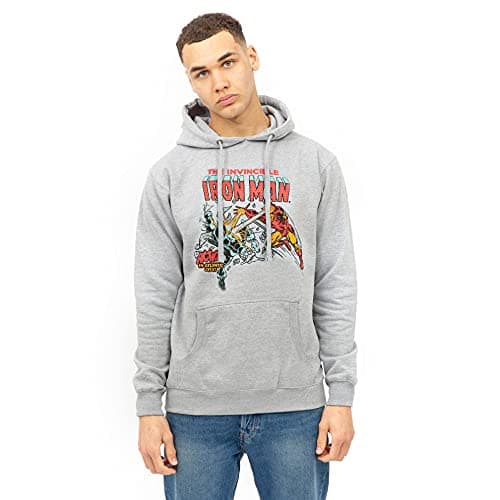 Image of Marvel Men's Iron Man Blast Hooded Sweatshirt, Grey Marl, M UK