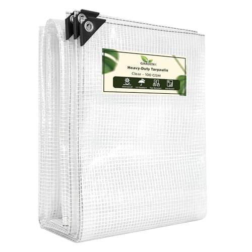 Image of GARDENIX Tarpaulin 8m x 10m Clear Heavy Duty 100gsm Waterproof Transparent Tarp Sheet Cover with Mesh Support, GroundsheetMultipurpose Reinforced