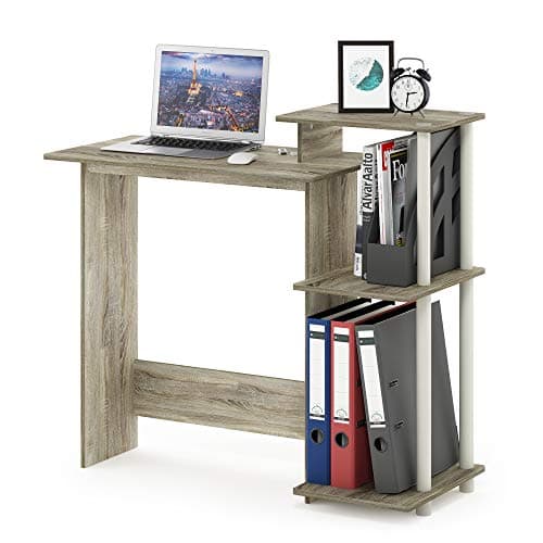 Image of Furinno Efficient Home Laptop Notebook Computer Desk, Study Desk, Writing Desk, Sonoma Oak/White