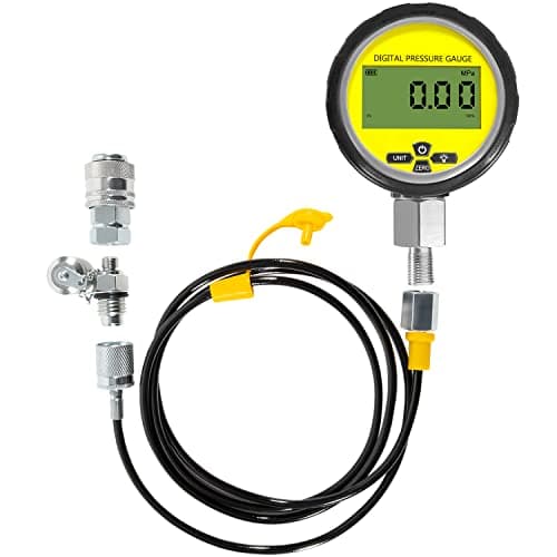 Image of 10000PSI Digital Hydraulic Pressure Test Coupling Kit Pressure Gauge Manometer Tester for USA Brand Excavator 1 Gauge 1 Hose 2 Couplings Black Silicone Protector 1/4 Inch NPT Connector 700BAR/70Mpa