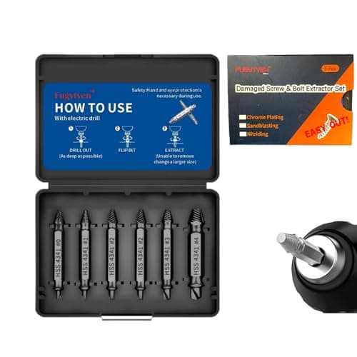 Image of Damaged Screw Extractor Kit - 6PC HSS 4341 Nitriding Screw Remover for Stripped, Rusted & Broken Bolts | Pro-Grade Drill Bits | Includes Storage Case | Ideal for DIY & Professionals Fugytven