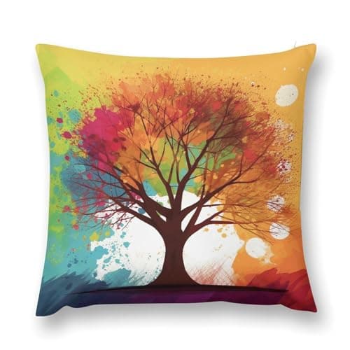 Image of asbwuo Plush Pillow Case Colorful Tree Decorative Throw Pillowcase Soft Cozy Cushion Pillow Cover for Bed Couch Sofa