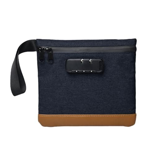 Image of RHBTH Anti-Odour Bag with Combination Lock, 20 x 18.8 cm Secure Waterproof Wallet, Carbon Lining, Large Anti-Odour Storage Bag, Cash Protect, Passport, Wallet, Blue