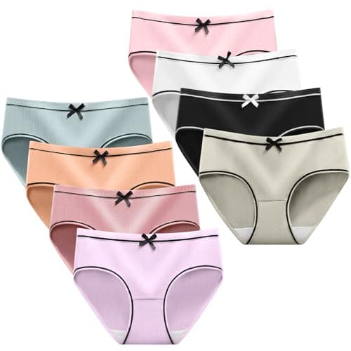 Image of AYBUY 8 Pack Teen Girls Knickers, Soft Underwear Comfy Briefs Underpants Essential Elastic Panties, Plain Knicker for Age 8-18 Girls and Women(M, Multicolored