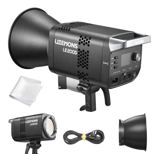 Image of Godox LE200D LED Video Light, 200W Daylight Balanced Studio Light 63500 Lux @1m, 5600K CRI 96+ TLCI 97+, All-in-One Design, NFC Pairing & App Control, Bowens Mount for Video Recording