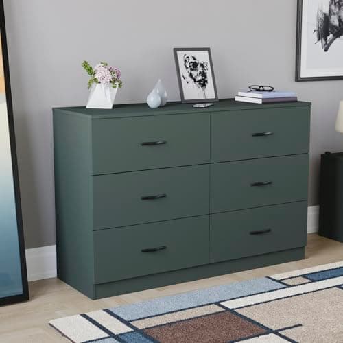 Image of Vida Designs 6 Drawer Wide Chest of Drawers Bedroom Storage Unit Sliding Drawers Bedroom Furniture (Jasper Green)