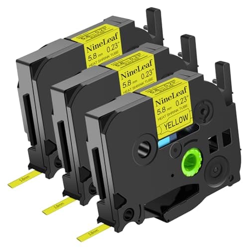 Image of NineLeaf 3 x Compatible for Brother Heat Shrink Tube Label Tape 5.8mm HSe-611 HSe611 HS611 HS-611 HSE Black on Yellow for P-Touch PT-E300 E500 E550W E800W P900 H500 P950NW 7600 Label Maker