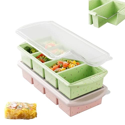 Image of Theuwnee® 2-Pack Silicone Freezer Tray with Lid - Soup Freezer Container molds - Large Ice Cube Tray- Makes 8 Perfect 1 Cup portions Cubes, Freezer Storage Food Soups & Meal Prep (Rose+Blue)