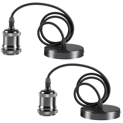 Image of Sevenpers Pendant Light Fitting Pendant Fitting with E27 Lamp Holder Pendant Light Kit Black, 2pcs