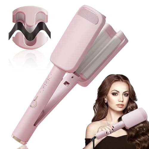 Image of Vmxlso French Wave Curling Iron 32mm - Mermaid Hair Styler With 4 Gears Temperature, Fast Heating Curler for Long Short Hair, Pink