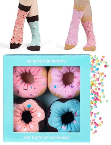 Image of soxo Donut Socks Women Funny Ladies Gift Ideas Long Womens Sock Women's Funky Gifts 2.5-6.5 Blue 2 Pairs