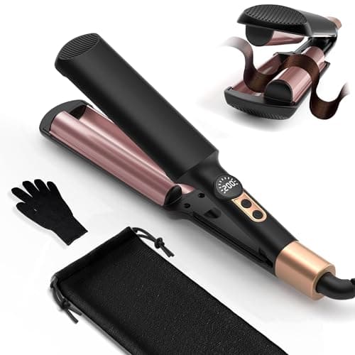 Image of UKLISS Hair Waver - Mini Crimper, Pro Beach Waves Curler 250-400℉, 2 Barrels Mermaid Waver for Wavy Hair, Lightweight & Compact Size Wave Curling Iron Crimpers for Women, Double Voltage (Black)