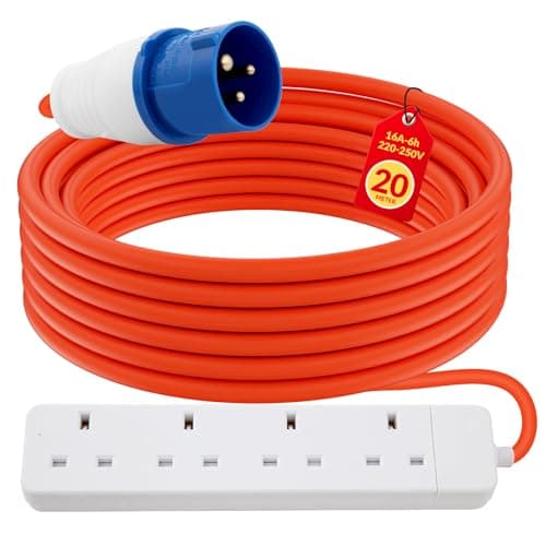 Image of 4 Gang Electric Hook Up for Camping,20 Metres 16A to 13A Extension Lead,Heavy Duty-250V Mains Lead for Caravans,Mobile Homes,Motorhomes