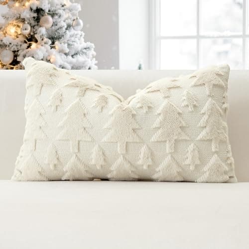 Image of JOTOM Set of 1 Christmas Cushion Cover 40x60cm Christmas Tree Decorative Soft Throw Pillow Cover Plush Faux Fur Winter Holiday Pillow Case for Home Bed Couch Sofa Decor (Cream Beige)