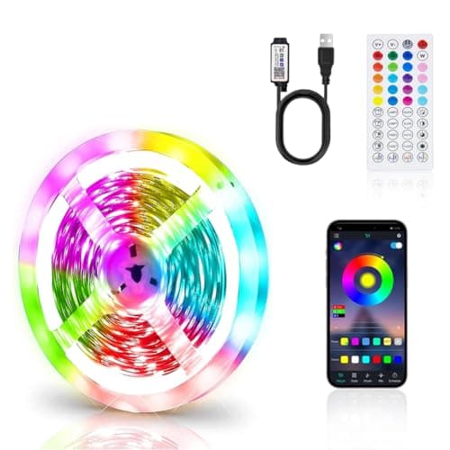 Image of PSTAR LED Strip Lights 1m/3.28ft, Smart App Control Remote, 5050 RGB Music Sync Colour Changing, Led Lights for Decoration, Bedroom Lighting, Party, Cabinet, TV Backlight