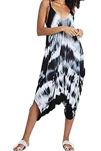 Image of STAR FASHION Ladies Strappy Baggy Harem Jumpsuit Romper Dress Top Womens Sleeveless All in One V-Neck Cami Playsuit UK Tie Dye Black 16-18
