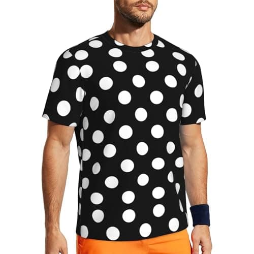 Image of Xiso Ver Black and White Polka Dot Print Men's T-Shirts Casual Short Sleeve Crew Neck Tees Running Gym Workout Tops, Black, XL