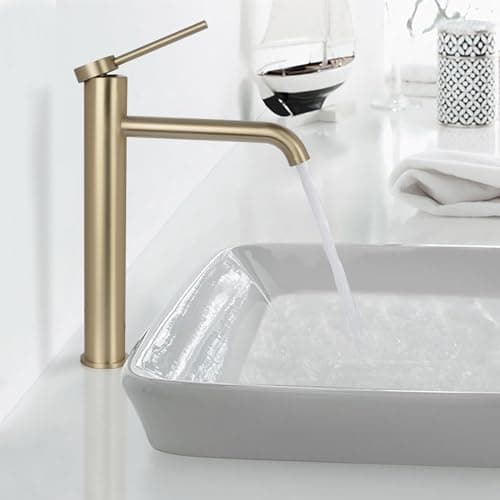 Image of PHASAT Bathroom Sink Tap High Rise Basin Tap Single Lever Brushed Golden Mixer Faucet, Tall tap PTMP01LG