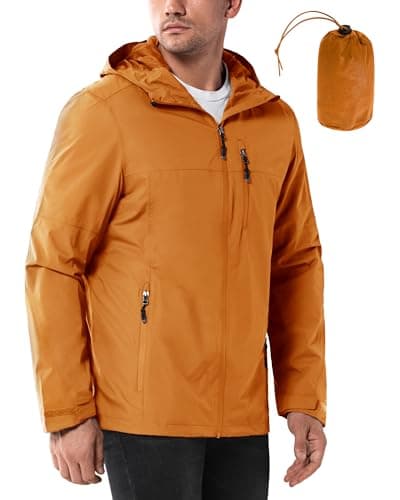 Image of 33,000ft Men's Outdoor Waterproof Jackets Packable Windbreaker Lightweight Quick Dry Raincoat Outdoor Jacket for Cycling Camping Pumpkin Yellow M