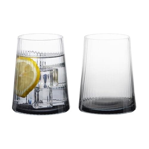 Image of Anton Studio Designs Empire Handmade DOF Tumblers for Whiskey, Spirits or Water - 400 ml - Smoke Grey - Set of 2 Elegant Drinking Glasses