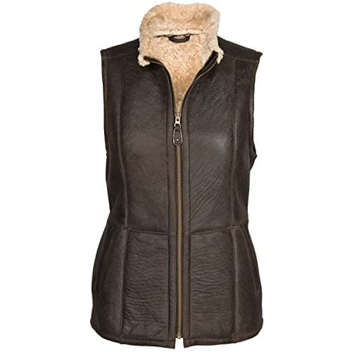 Image of SNUGRUGS Ladies Luxury Brown Leather Gilet/Body Warmer, Aviator Finish Made from Double Faced Sheepskin. (Gilly). Size 16