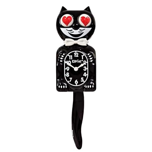 Image of KIT CAT Klock Classic Black with Heart Eyes - Iconic Cat Clock with Moving Heart Eyes and Tail, Battery Operated Wall Clock, Made in USA, Perfect for Home Decor, Mid-Century Modern Clock, Unique Gift