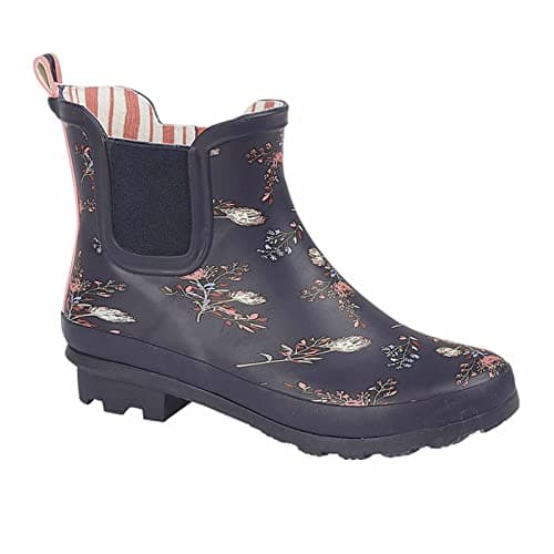 Image of StormWells Womens Waterproof Ankle Wellington Boots with Textile Lining and Rubber Sole Navy 3 UK