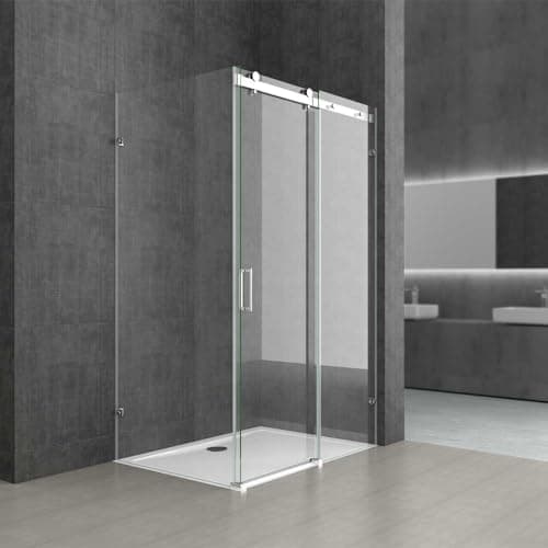 Image of Durovin Bathrooms 1500 x 1000mm L Shape Rectangular Frameless Shower Enclosure - Sliding Door - 8mm Safety Clear Glass