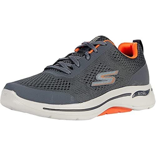Image of Skechers Go Walk Arch Fit - Idyllic Charcoal/Orange, 10.5 UK Extra Wide