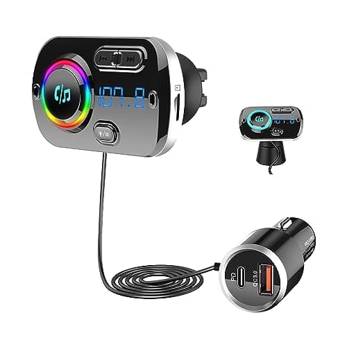Image of SONRU Newest FM Transmitter Bluetooth 5.3, Car Radio Adapter Hands-Free Car Kit, PD3.0 30W Type C & QC3.0 Fast Car Charger, Support TF Card, AUX Output, Crystal Sound, 1.1M Cable, 2 Install Ways