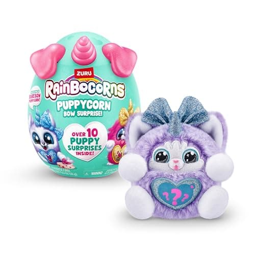Image of Rainbocorns Puppycorn Bow Surprise, Puppycorn Series 3, Rufus the Husky - Collectible Plush - 5 Layers of Surprises, Peel and Reveal Heart, Stickers, Slime, Ages 3+ (Husky)