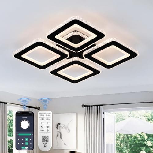 Image of Jiabaoao LED Ceiling Light, 45W 2652LM Ceiling Lights Living Room, 38CM Modern Black Kitchen Lights Ceiling, 3000-6500K Dimmable Square Ceiling Lamp with Remote Control for Bedroom Office