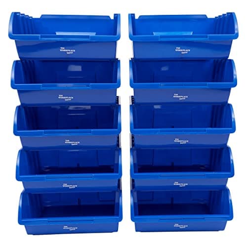 Image of The Workplace Depot Large Plastic Stackable Blue Storage Bins for Parts and Picking - Pack of 10 - 130(H) x 290(W) mm, Small Part Storage Bins