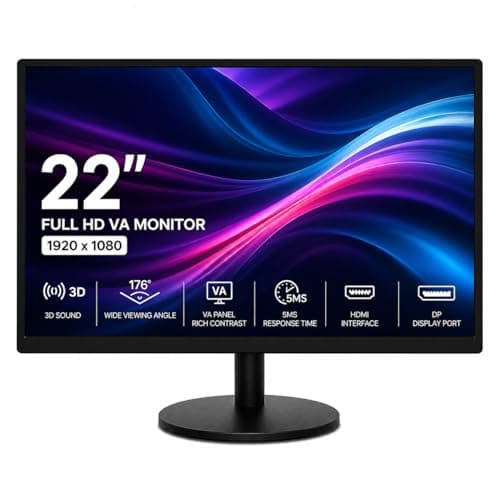 Image of Thrink 22” Full HD VA Monitor 1920 x 1080, Slim Desktop Computer Screen with HDMI DP, 5ms Response Time, Wide Viewing Angle, Ideal for Work & Home Setup