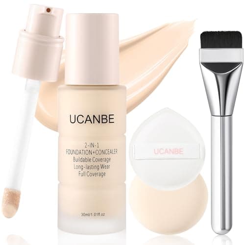 Image of UCANBE 2-in-1 Liquid Foundation & Concealer, Full Coverage Foundation Makeup Set for Combination & Oily Skin, Hydrating Formula with Hyaluronic Acid, Vitamin C (02 Classic Ivory)