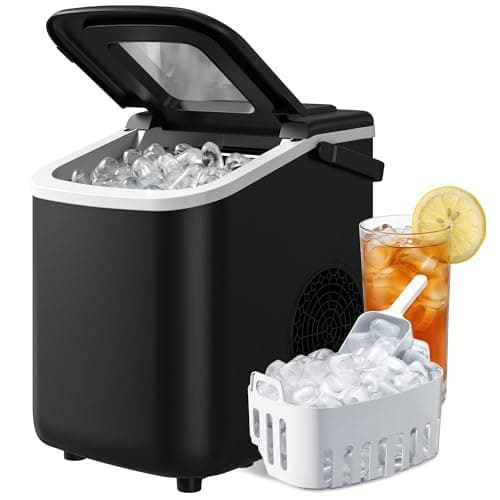 Image of HOMCOM Ice Maker Machine Countertop, 12kg/24H, 9 Cubes in 7 Mins, 2 Sizes, Self-Cleaning Portable Ice Cube Maker with Handle, Scoop & Basket for Home Office Kitchen RV, Black