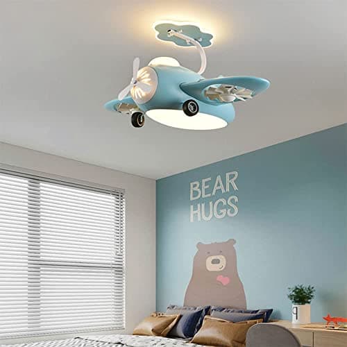 Image of ITOSUI Children's Ceiling Light for Boy Bedroom 62W Dimming LED Ceiling Light with Remote Helicopter Aircraft Hanging Pendant Lamp for Girls Bedroom Kids Flying Plane Fan Blue Pink Yellow Chandelier