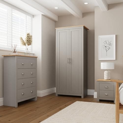 Image of GFW Lancaster 3 Piece Bedroom Set Grey Bedside Cabinet Chest Of Drawers Wardrobe